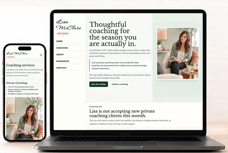 Desktop and phone mockup for Lisa McClure Therapy