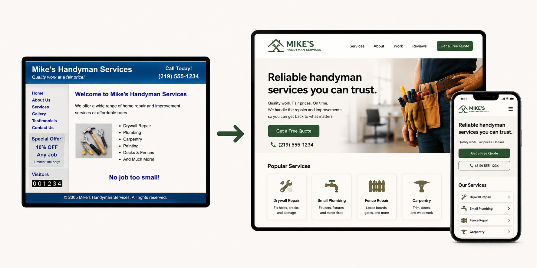 Example of an older website refreshed into a modern mobile-friendly website